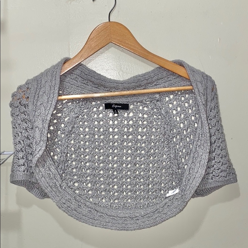 🌿 Express grey sparkly silver crop knit cardigan